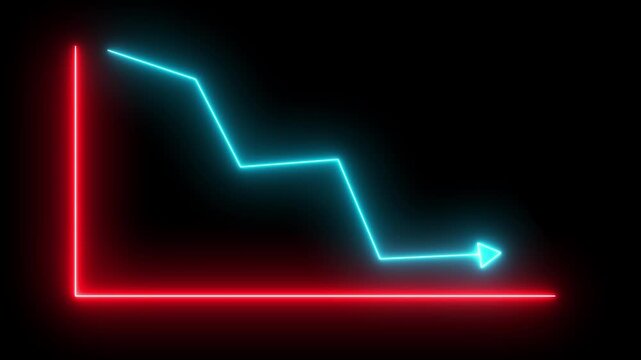 Abstract global market decline and financial loss performance concept animation. Neon business graph animation, Global downward or loss business line animation with alpha channel.