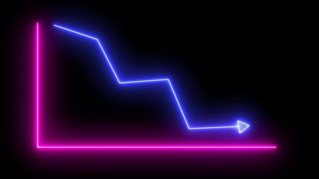 Abstract global market decline and financial loss performance concept animation. Neon business graph animation, Global downward or loss business line animation with alpha channel.