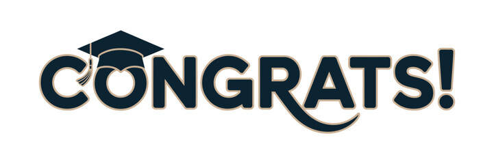 Graduation congratulations banner, vector greeting sign with academic cap, congratulating graduates for university, school, and academy ceremonies, prom events, and celebration card design concepts © Khoteza