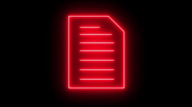Neon Document animated icon. Represents digital records, online information, and technology. neon sign document check mark 4k video animation. modern futuristic tech projects