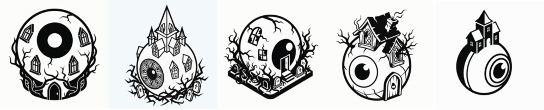 Haunting HALLOWEEN Eyeball Vector Icons A Chilling Collection of Macabre and Ghoulish Eye Illustrations, Ideal for Spooky Decorations, Horror Designs, and Eerie Digital Art