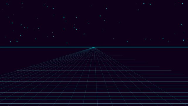 Electric Cyan Stars and Grid Space Outrun Animation