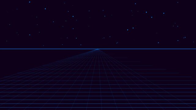 Electric Blue Stars and Grid Space Outrun Animation