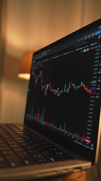 Trader Analyzing Stock Market Charts on a laptop through a brokerage platform.