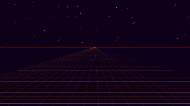 Neon Orange Stars and Grid Space Outrun Animation