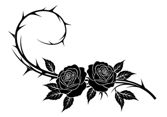 Obraz premium Elegant black rose vector illustration with thorns for design elements