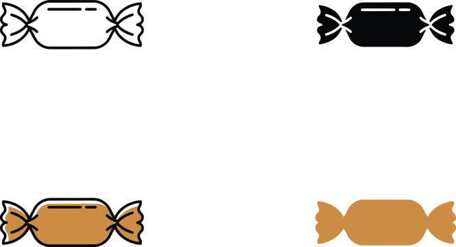 Collection of four stylized candy icons including outline solid black and two color variations