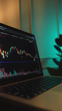 Trader Analyzing Stock Market Charts on a laptop through a brokerage platform.