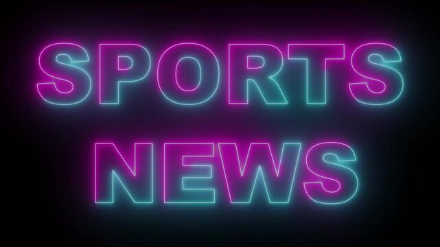 Neon Sports News Text animation  with Flicker Effect. News breaking studio stage for tv broadcast opener and headline intro, 