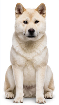 korean jindo puppy front facing portrait, foxlike korean jindo dog looking at camera, centered jindo puppy with gentle expression