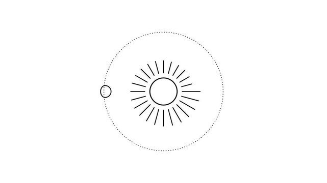 Minimalist solar system animation: planet orbiting sun line astronomy