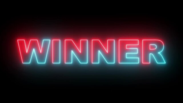 Neon sign winner neon text animation. Neon Text Animation , Animated glowing flickering neon inscription winner. neon winner text animation.