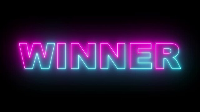 Neon sign winner neon text animation. Neon Text Animation , Animated glowing flickering neon inscription winner. neon winner text animation.