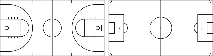 Obraz premium Soccer, football field. Basketball field. Court view and area. Playground symbols. Vector