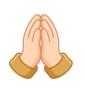 Cartoon hands pressed together in prayer or greeting emoji