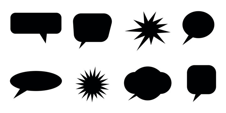 Black comic book speech bubbles and explosion effects