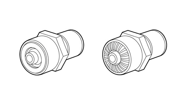Two mechanical knurled cylindrical metal knobs with threaded ends Vector