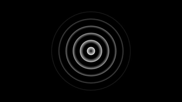 Abstract motion background showing pulsating white light rings fading into a dark black void circles concentric geometric pattern ripple circles concentric geometric pattern ripple