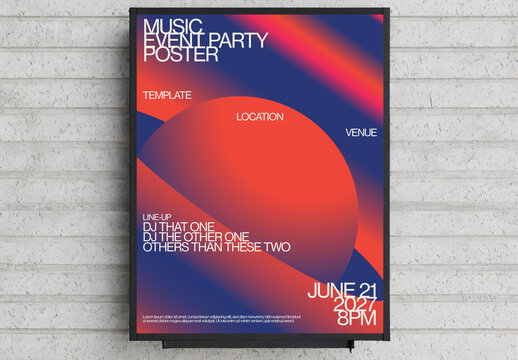 Music Event Summer Party Poster with Orange Sphere Illustration