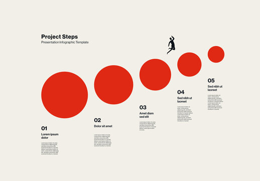 Project Steps Infographics Template with 5 circles and Progress Illlustration