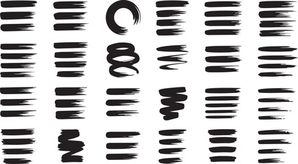 Naklejka premium Professional bundle of horizontal ink lines and circular brush marks for modern digital design layouts