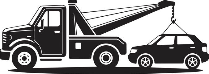 Black silhouette of a tow truck towing a car isolated on transparent background, Vector, illustration © Rijvi