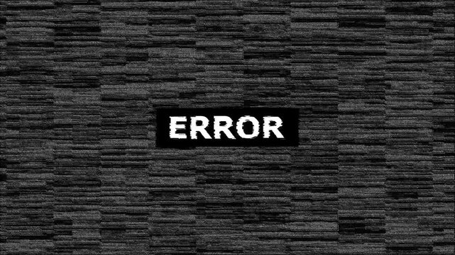 Critical digital failure warning displays red error text with error analog TV static sound for technology projects and server outages. 4k video