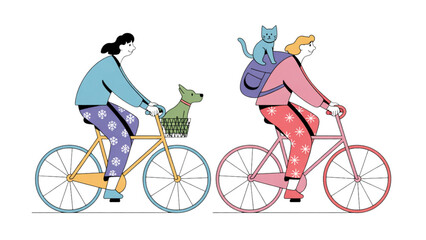Fototapeta premium Two people riding bicycles together on a simple path Vector