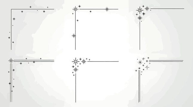 Set of decorative corner borders with stars and sparkles, vector illustration design elements