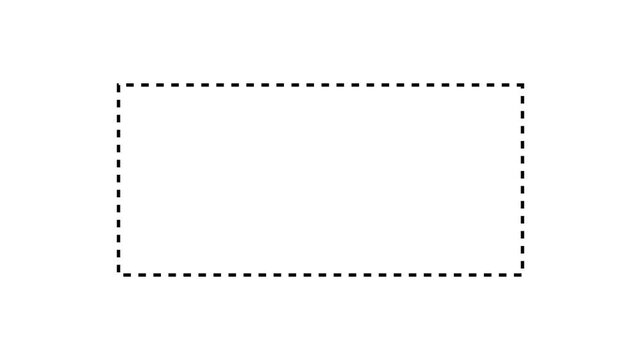 Dotted line rectangle frame animation on white background. of a dotted line path from left to right point. animation