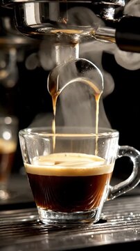 Cinematic View Of Modern Coffee Machine Brewing Espresso With Steam Rising Dramatically Sleek Appliance