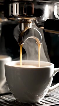 Premium Shot Of Modern Coffee Machine Brewing Espresso With Steam Rising Dramatically Sleek Appliance