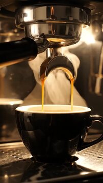 High Quality Display Of Modern Coffee Machine Brewing Espresso With Steam Rising Dramatically Sleek Appliance