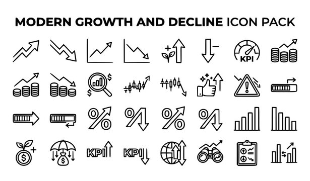 Growth and Decline Outline Icons Collection Upward and Downward Trend Vector Set
