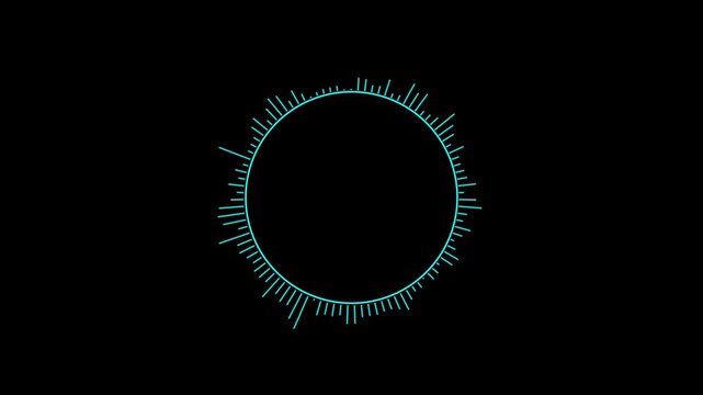 Cyan circular audio waveform equalizer visualization on a black background
