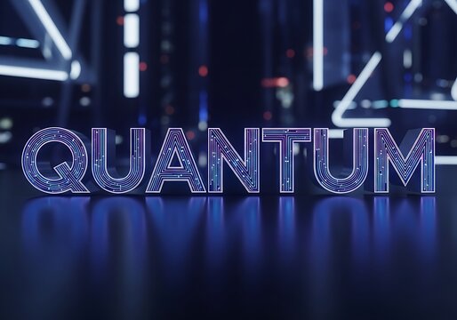 Quantum technology concept with glowing blue circuits and data.
