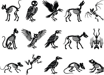 Naklejka premium Animal skeleton silhouettes black vector illustration on a white background