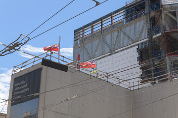Naklejka premium mural outside construction site at the Art Gallery of Ontario expansion wing known as Dani Reiss Modern and Contemporary Gallery, McCaul St side, Toronto