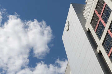 Naklejka premium CBC Canadian Broadcasting Corporation logo at 250 Front St W, Toronto (John St elevation)
