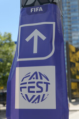 Naklejka premium tarp banner with Host City branding for FIFA World Cup international soccer / football tournament in Toronto, Canada (FAN WEST zone directions)