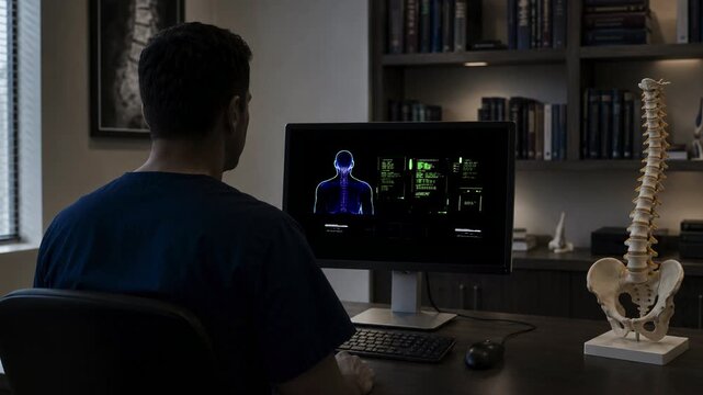 Doctor viewing human spine scan