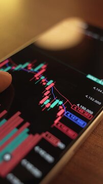 CloseUp of Trader Analysing Stock Market Charts on an iPad Through a Brokerage Platform