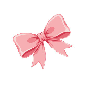 Single pink decorative bow with soft highlights isolated on white background, for gift wrapping, or fashion accessory