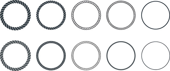 Set of rope circle frames, nautical border elements, vector illustration isolated on white background © SampaRani