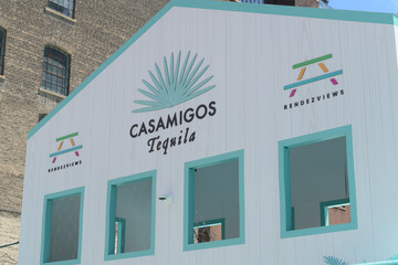 Naklejka premium ephemeral architectural structure with signage of Casamigos Tequila, a liquor brand venue at 229 Richmond St W, Toronto