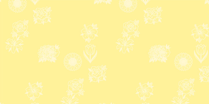 Outline floral pattern on yellow background, lighthearted design