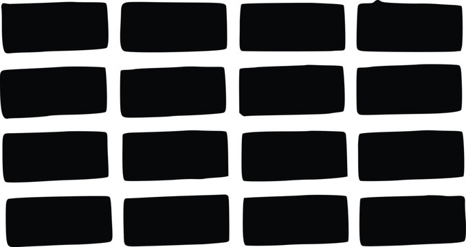 Hand drawn vector illustration showing sixteen solid black rectangular shapes arranged in a grid pattern on a clean white background