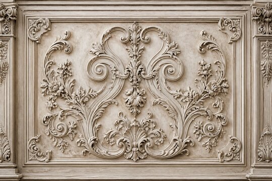 Ornate plaster wall relief panel with floral scrollwork