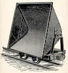 Dump car (tipper wagon). Antique stylized illustration. © Sergey Kohl