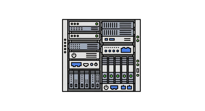 Server rack icon, network data center equipment, flat vector illustration